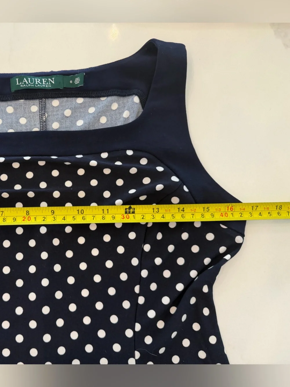 Lauren Ralph Lauren Navy Polka Dot Fit & Flare Dress Size 6 - Picture 3 of 7